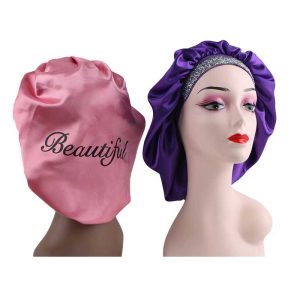 Custom Wide Band Long Satin Bonnets with Rhinestone and Your Logo