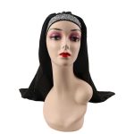 Custom Black Wide Band Long Satin Bonnets with Rhinestone and Your Logo